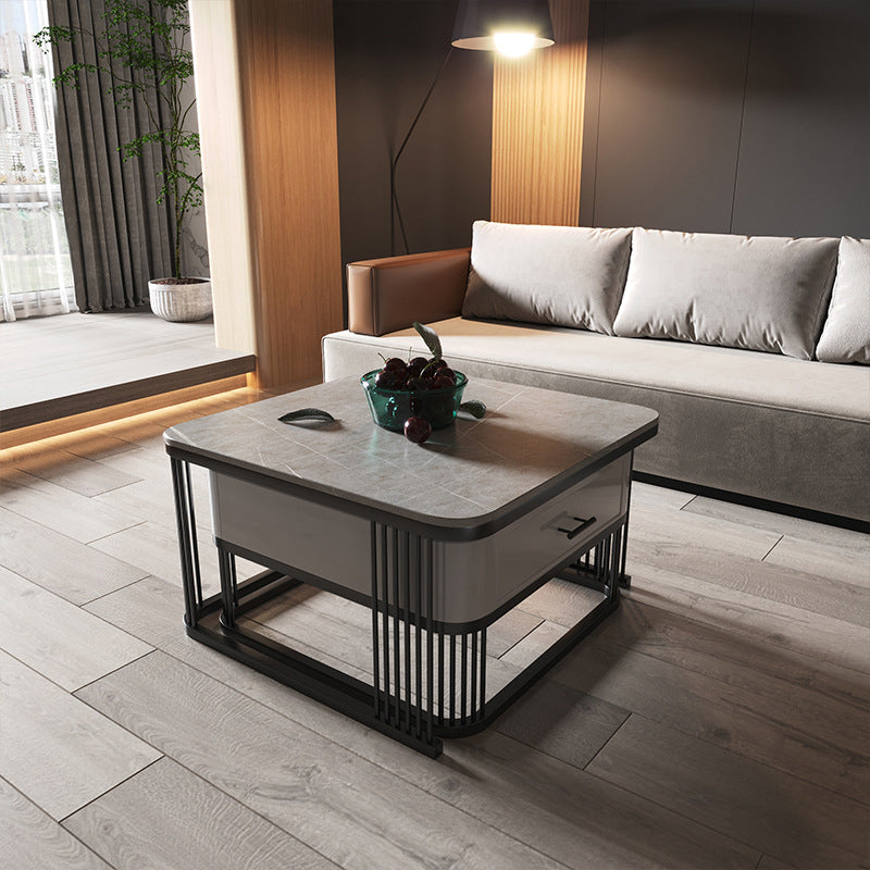 Square Nesting Coffee Table Set Slate Frame Coffee Cocktail Table with Drawer