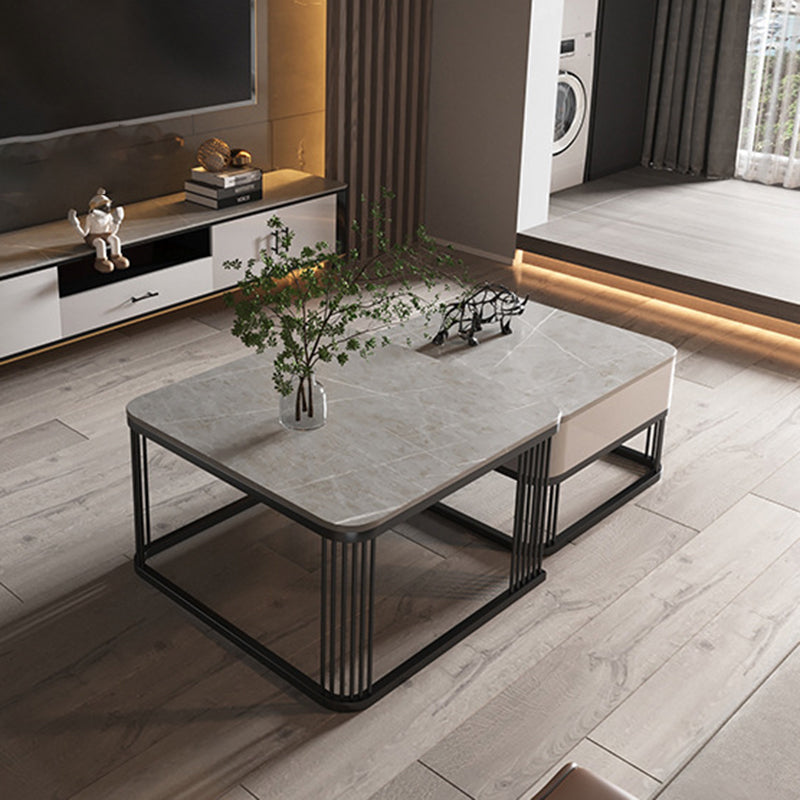 Square Nesting Coffee Table Set Slate Frame Coffee Cocktail Table with Drawer