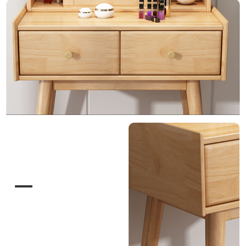 Modern 2-Drawers Solid Wood Dressing Table Mirror Makeup Table