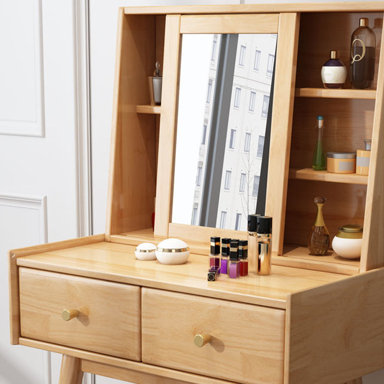 Modern 2-Drawers Solid Wood Dressing Table Mirror Makeup Table