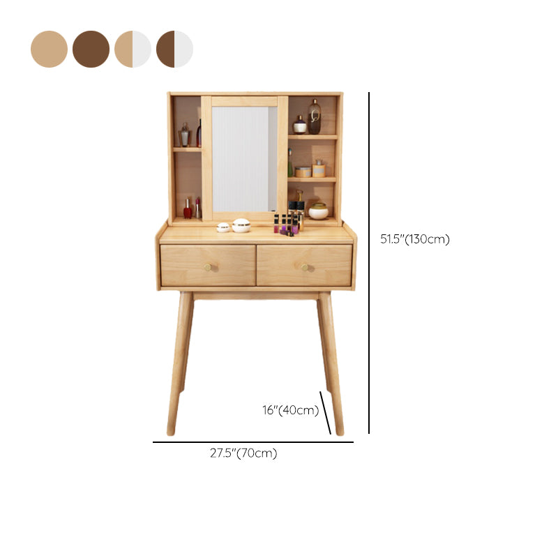 Modern 2-Drawers Solid Wood Dressing Table Mirror Makeup Table