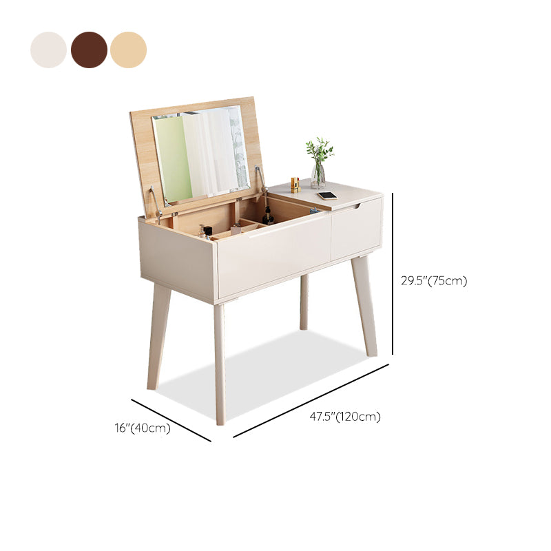 Solid Wood Make-up Vanity Bedroom Flip-Top Dressing Table with Mirror