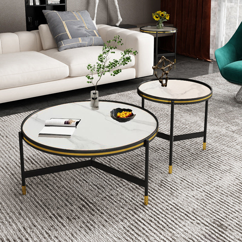 Round Slate 3 Legs Coffee Cocktail Table 2-Piece Coffee Table Set
