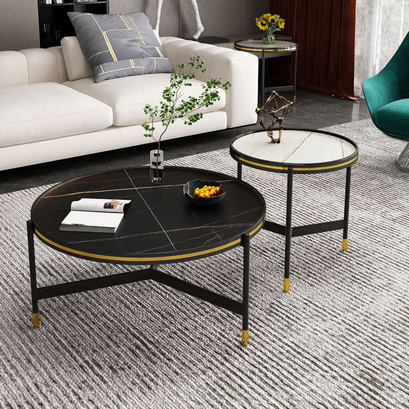 Round Slate 3 Legs Coffee Cocktail Table 2-Piece Coffee Table Set