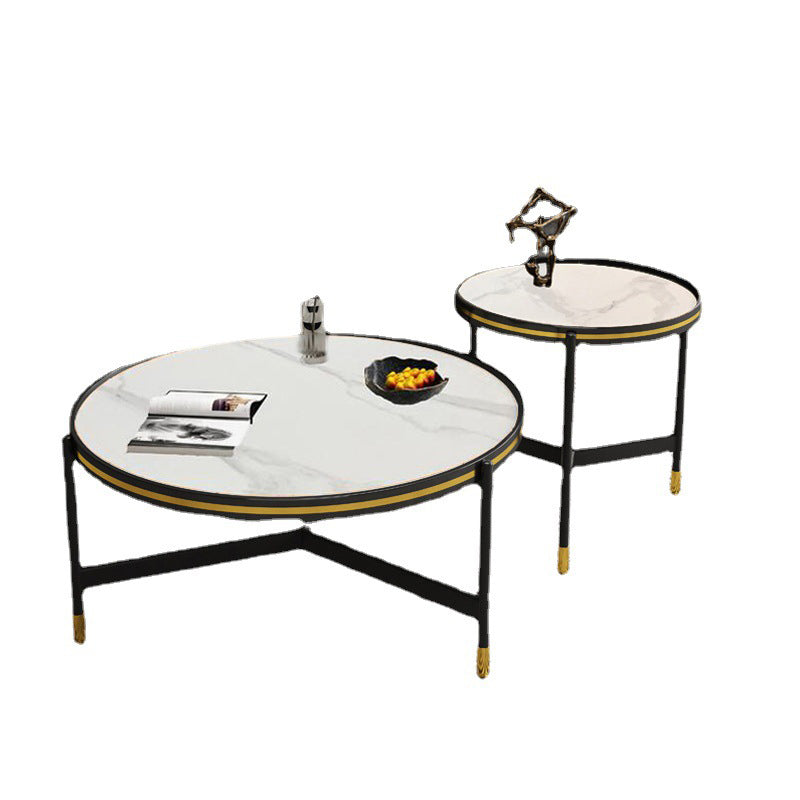 Round Slate 3 Legs Coffee Cocktail Table 2-Piece Coffee Table Set
