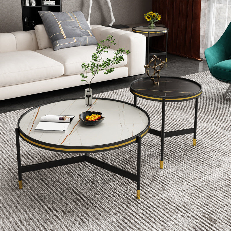 Round Slate 3 Legs Coffee Cocktail Table 2-Piece Coffee Table Set