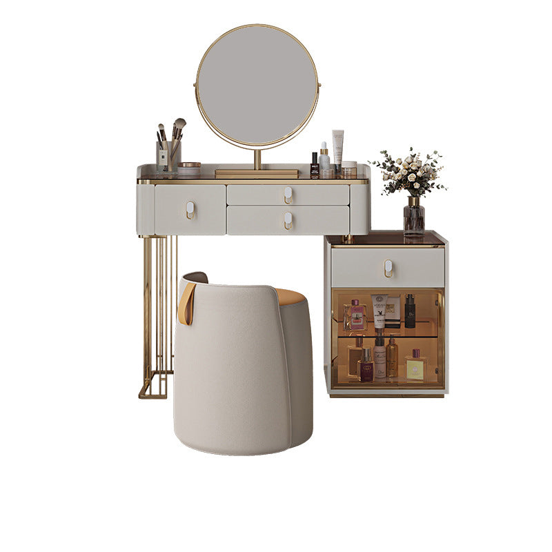 Vanity Mirrored Dressing Table Stool Set Glass Top Makeup Vanity