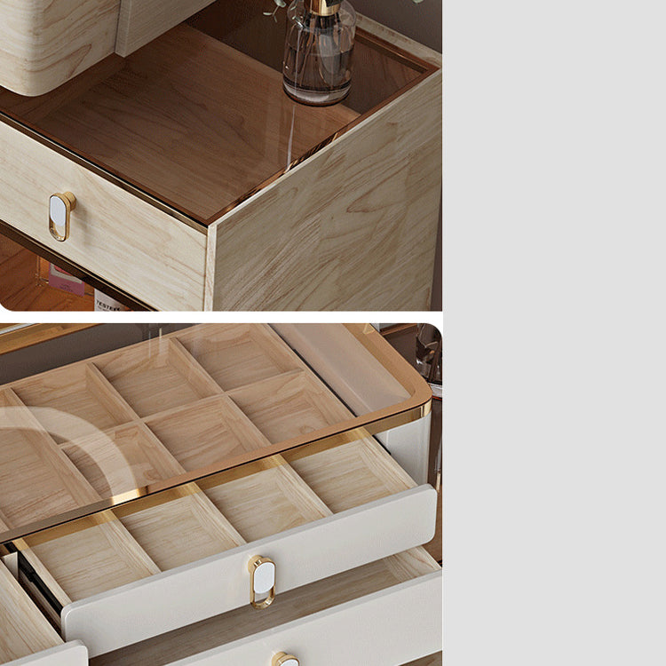 Vanity Mirrored Dressing Table Stool Set Glass Top Makeup Vanity