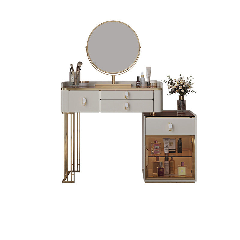 Vanity Mirrored Dressing Table Stool Set Glass Top Makeup Vanity