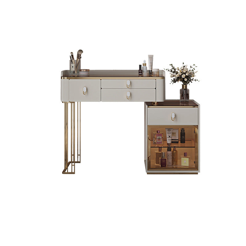 Vanity Mirrored Dressing Table Stool Set Glass Top Makeup Vanity