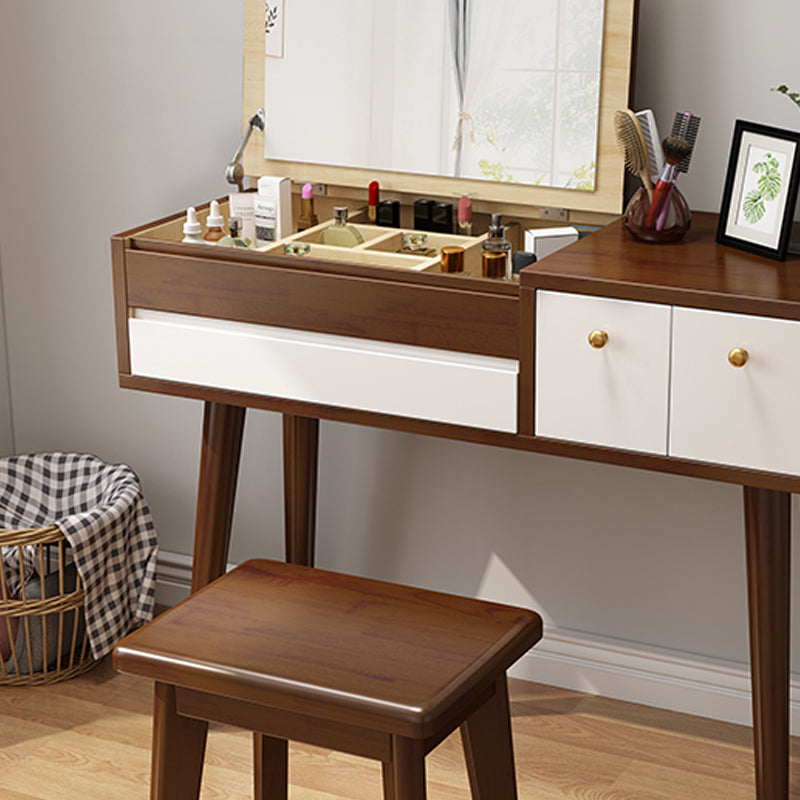 Modern 3-Drawer Solid Wood Vanity Makeup Table Vanity Stool