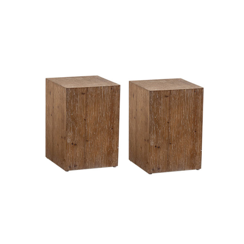 French Country Wood Block Side Table Square End Table, 11.8 inch Wide