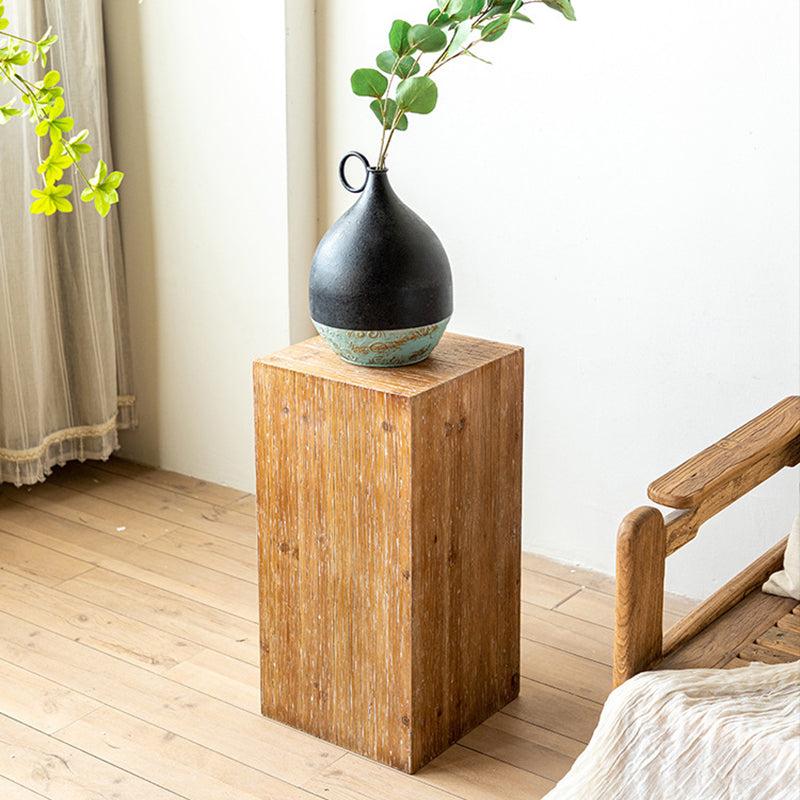 French Country Wood Block Side Table Square End Table, 11.8 inch Wide