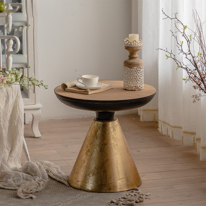 French Country Metal Pedestal Side End Table 18.9" Tall Round Side End Table