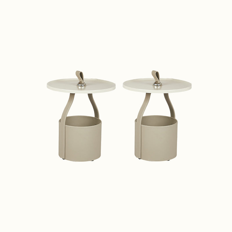 Contemporary Round Side End Table Leather Pedestal End Table