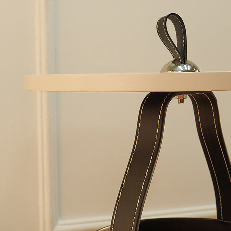 Contemporary Round Side End Table Leather Pedestal End Table
