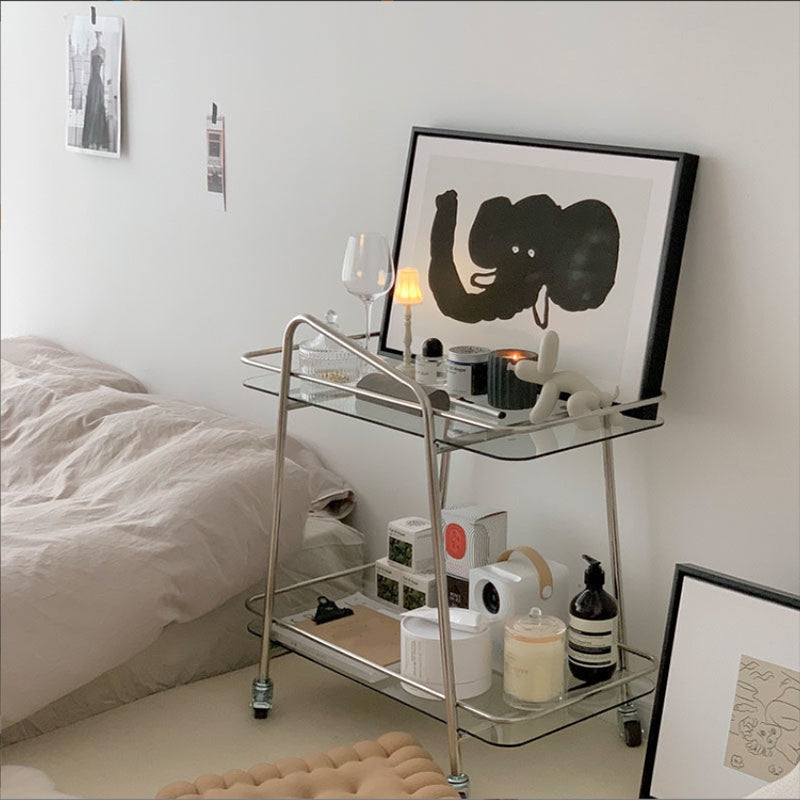 Modernistic Glass with Shelf Rectangular Double Tier Living Room Side Table