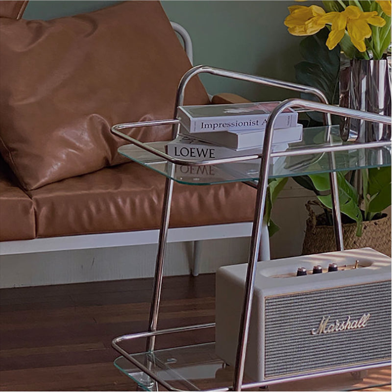 Modernistic Glass with Shelf Rectangular Double Tier Living Room Side Table