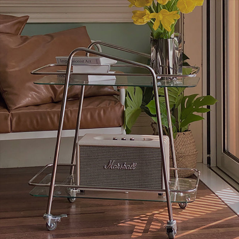 Modernistic Glass with Shelf Rectangular Double Tier Living Room Side Table