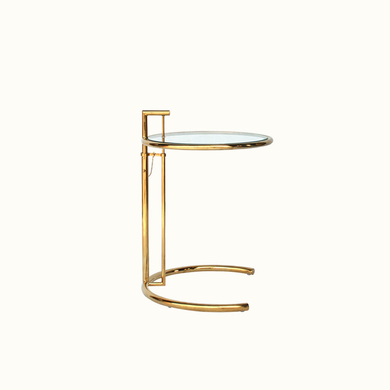 Round Metallic C Side Table Contemporary Glass Top Round Side End Table