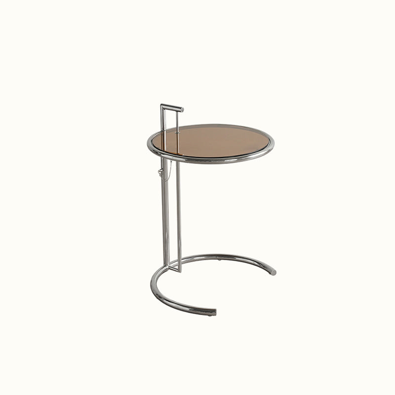 Round Metallic C Side Table Contemporary Glass Top Round Side End Table
