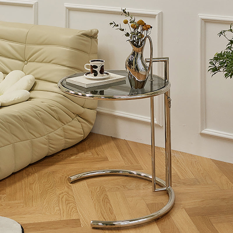 Round Metallic C Side Table Contemporary Glass Top Round Side End Table