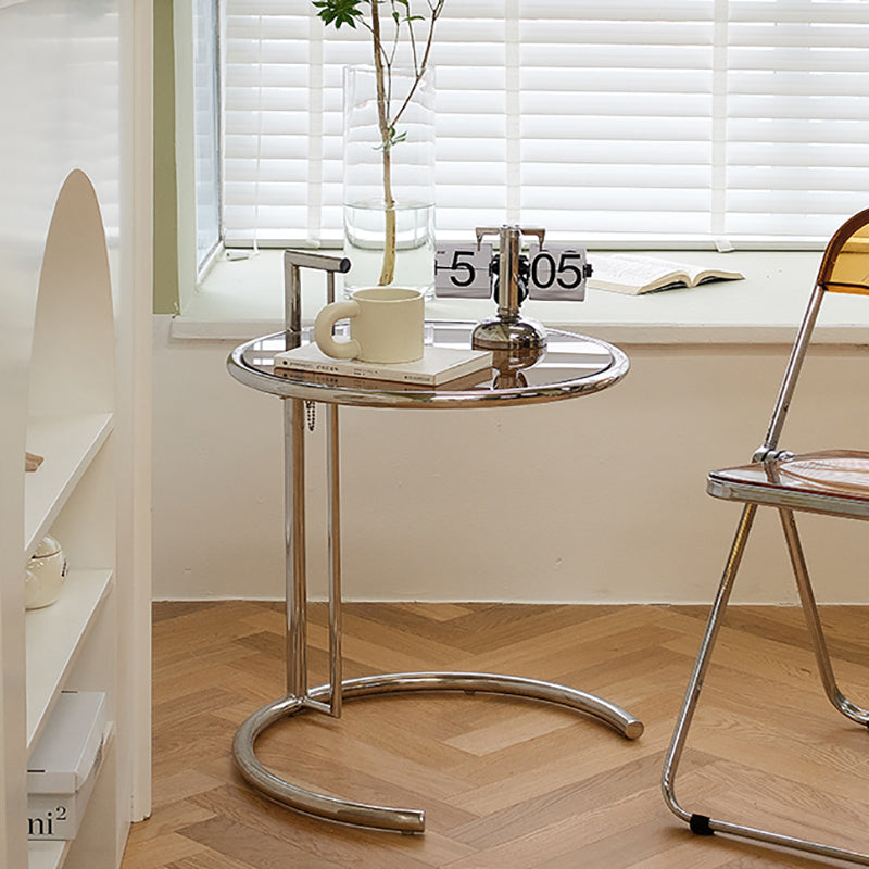 Round Metallic C Side Table Contemporary Glass Top Round Side End Table