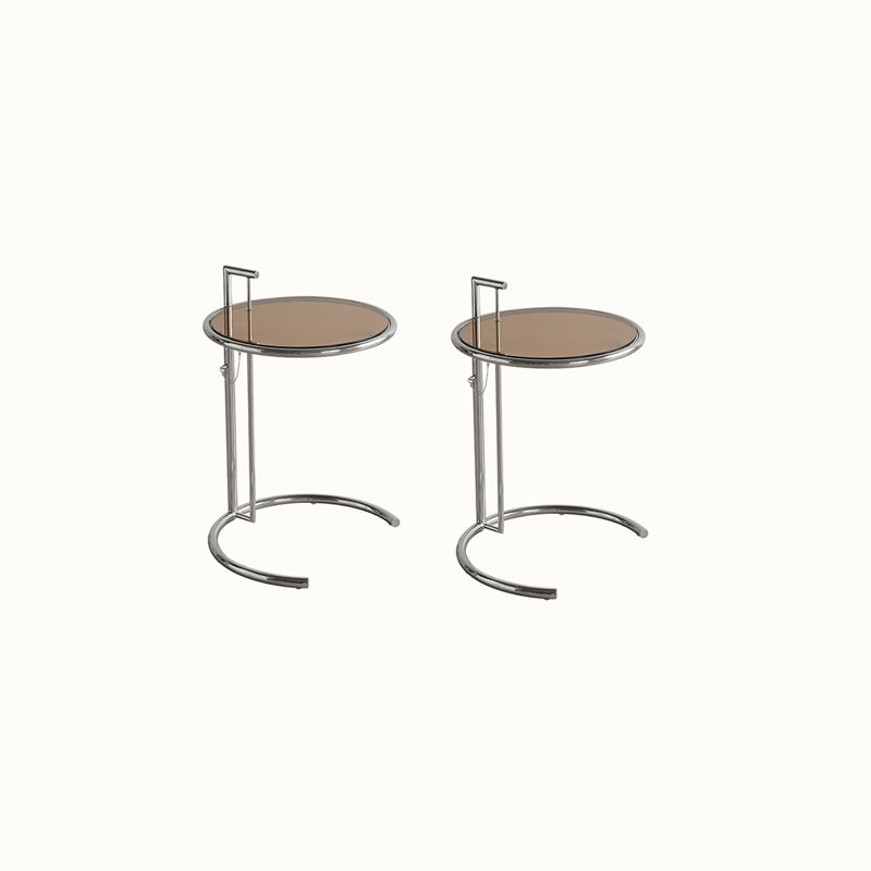 Round Metallic C Side Table Contemporary Glass Top Round Side End Table