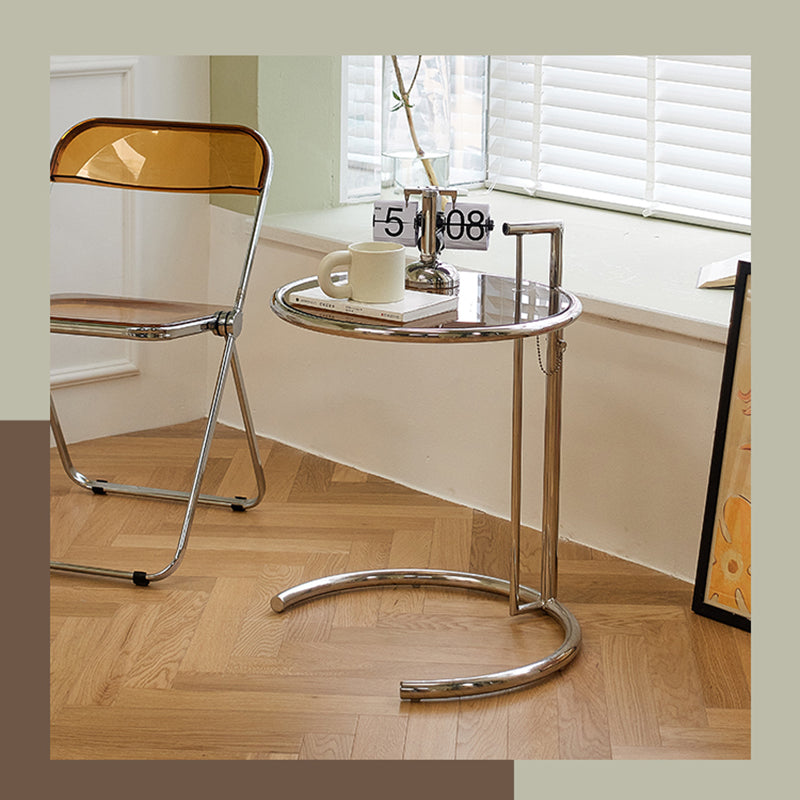 Round Metallic C Side Table Contemporary Glass Top Round Side End Table