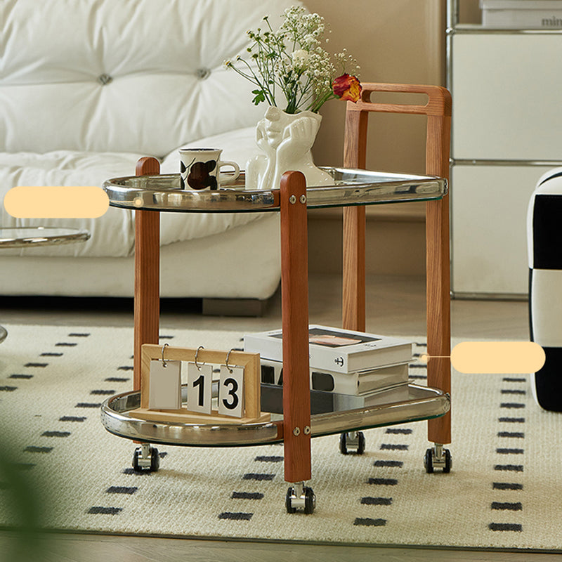 Contemporary Glass Top End Slide Table Geometric 4 Legs Side Table