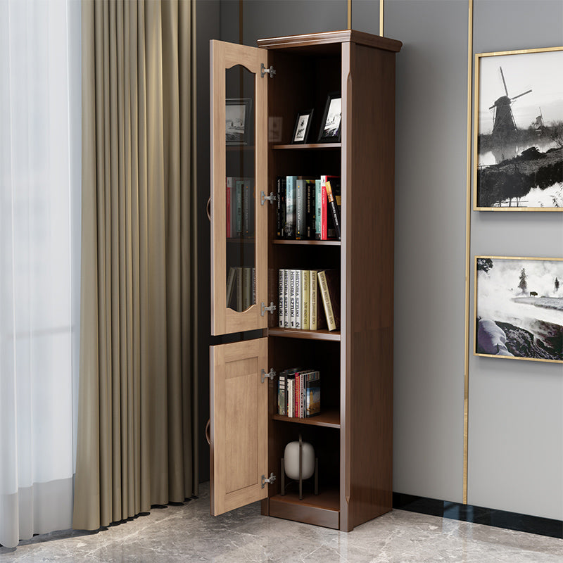 76.8" Tall 2 - Door Accent Cabinet Solid Wood Glass Paned Chest in Brown