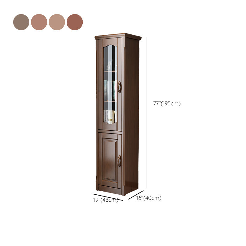 76.8" Tall 2 - Door Accent Cabinet Solid Wood Glass Paned Chest in Brown