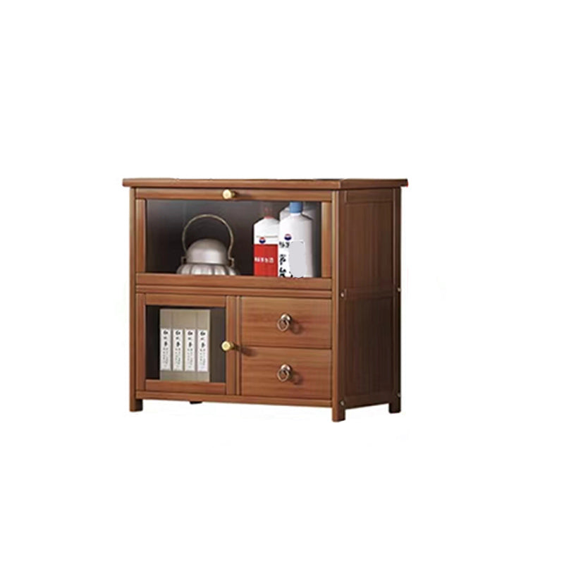 Mid-Century Modern Wood Accent Cabinet 26.4" W Glass Paned Chest in Brown