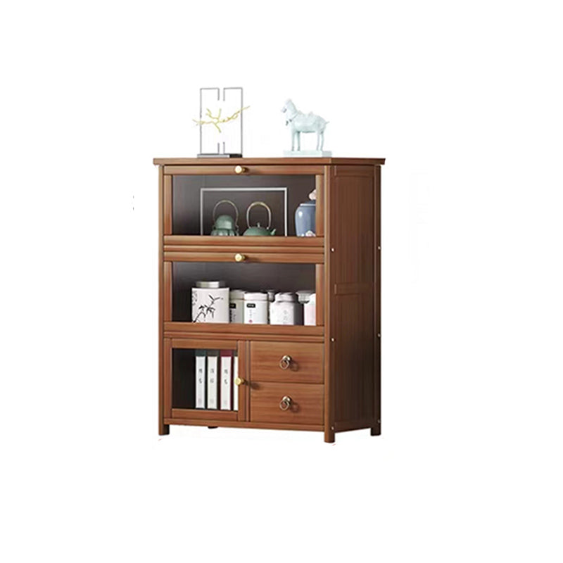 Mid-Century Modern Wood Accent Cabinet 26.4" W Glass Paned Chest in Brown