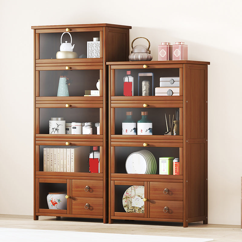 Mid-Century Modern Wood Accent Cabinet 26.4" W Glass Paned Chest in Brown