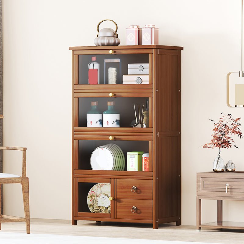 Mid-Century Modern Wood Accent Cabinet 26.4" W Glass Paned Chest in Brown