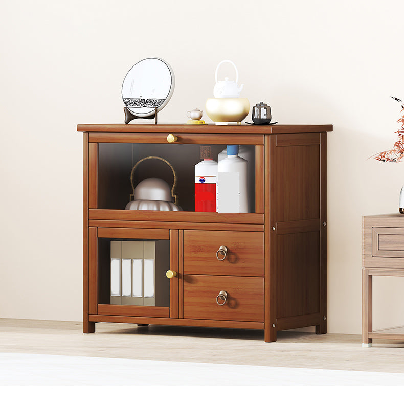 Mid-Century Modern Wood Accent Cabinet 26.4" W Glass Paned Chest in Brown