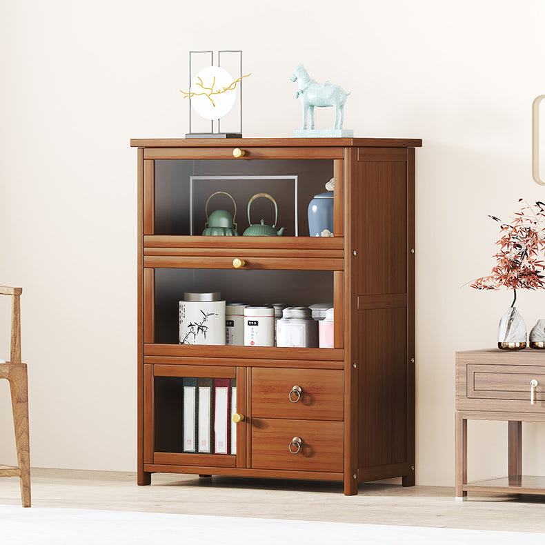 Mid-Century Modern Wood Accent Cabinet 26.4" W Glass Paned Chest in Brown