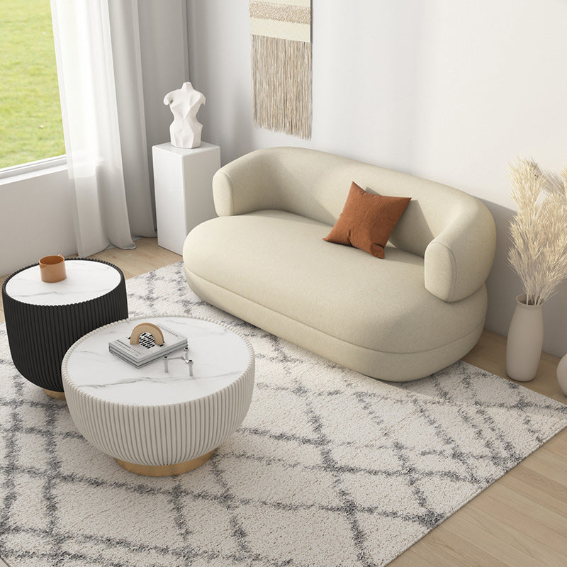 Contemporary Faux Leather Tuxedo Arm Curved Sofa for Living Room