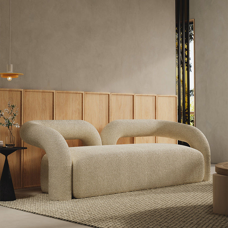 Contemporary White Sofa with Tuxedo Arm and Tight Back in Wool