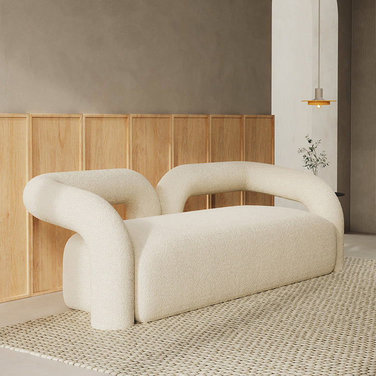 Contemporary White Sofa with Tuxedo Arm and Tight Back in Wool