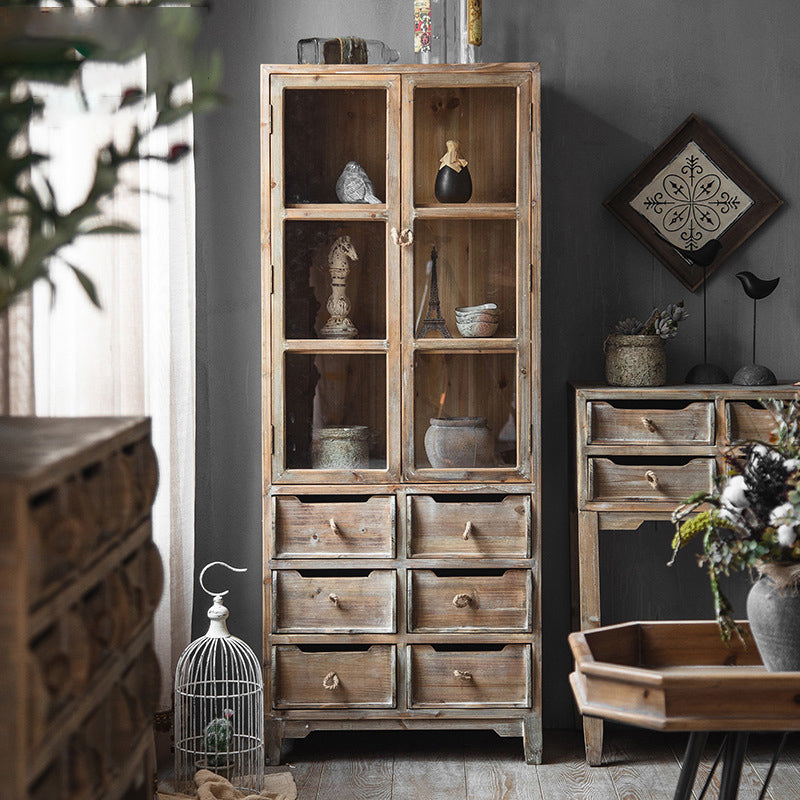 Industrial Distressed Wood Accent Cabinet in Brown with Drawers