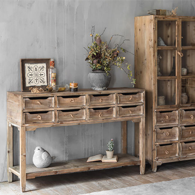 Industrial Distressed Wood Accent Cabinet in Brown with Drawers