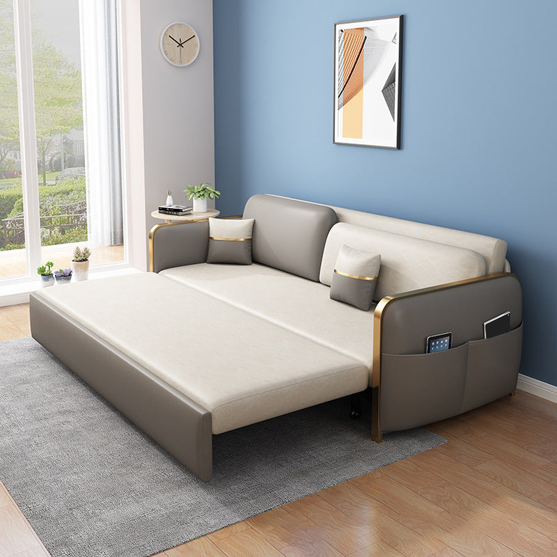 33.46" H Faux Leather Square Arm Sofa Bed with Storage For Living Room