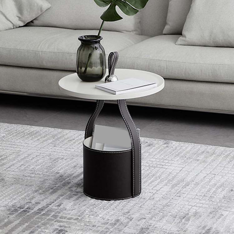 Contemporary Side Table Pedestal with Storage Round Living Room End Table