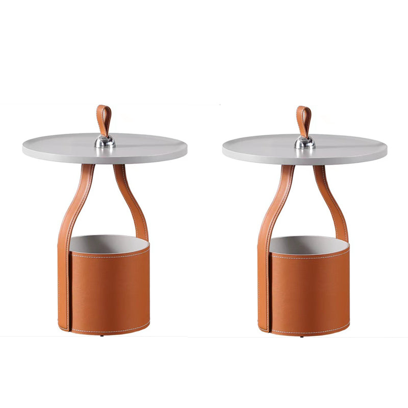 Contemporary Side Table Pedestal with Storage Round Living Room End Table