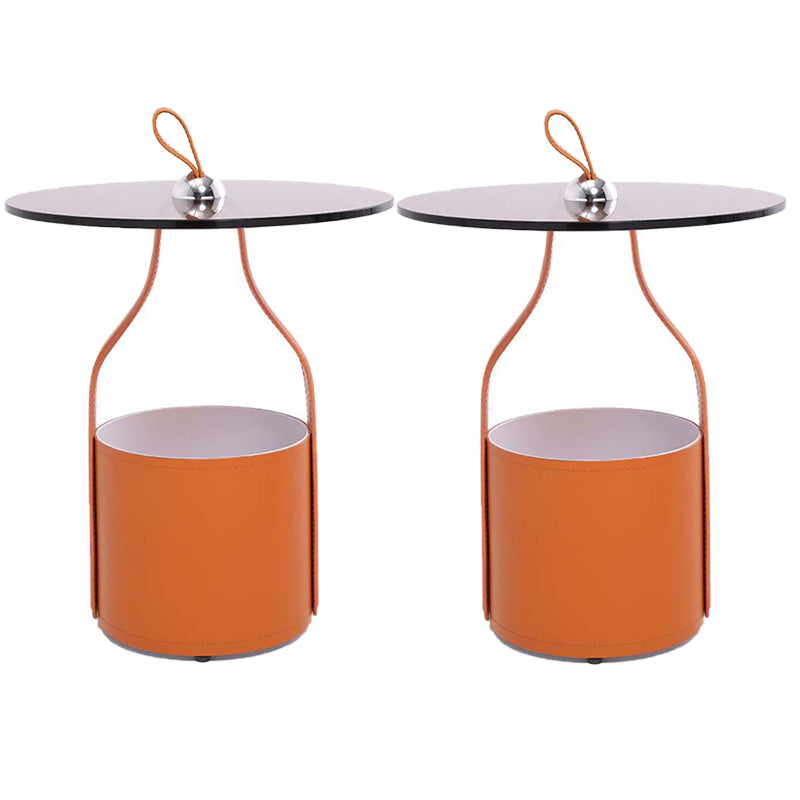 Contemporary Side Table Pedestal with Storage Round Living Room End Table