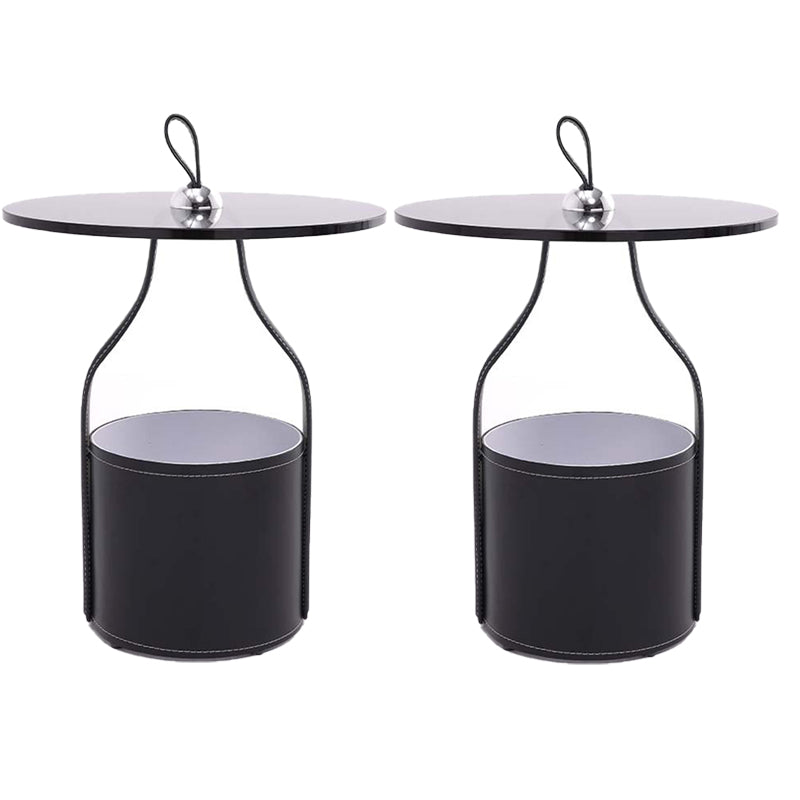 Contemporary Side Table Pedestal with Storage Round Living Room End Table
