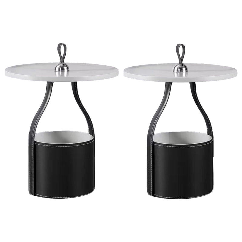 Contemporary Side Table Pedestal with Storage Round Living Room End Table