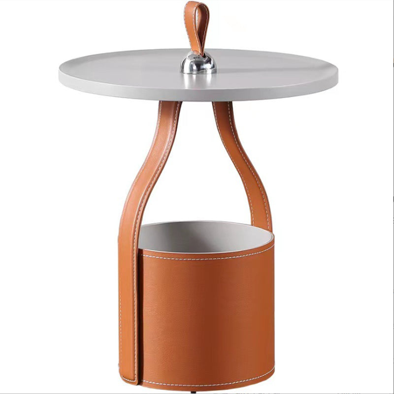 Contemporary Side Table Pedestal with Storage Round Living Room End Table